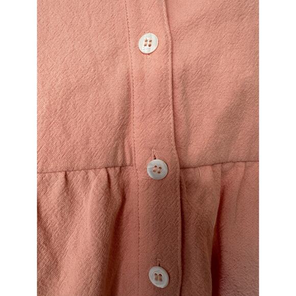 Pomander Place Dress Pink Button Front Girly Pastel Mini Linen Cotton Medium - Picture 6 of 12